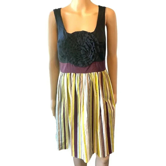 Anthropologie Dresses & Skirts - Anthropologie Burlapp Boutonniere Women's M Black Silk Rosette Flare Dress